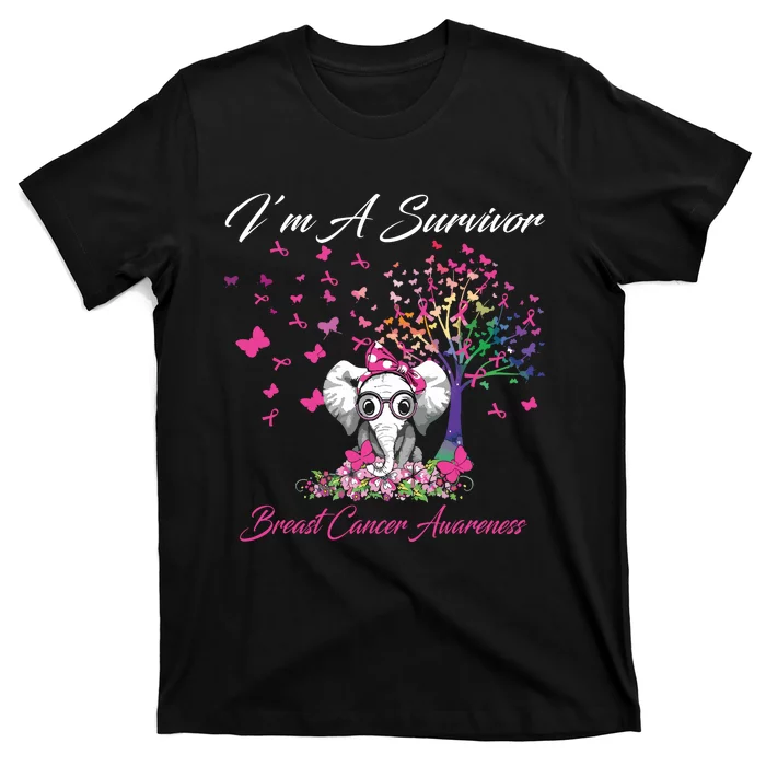 Im A Survivor Breast Cancer Awareness Pink Ribbon Elephant T-Shirt