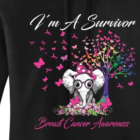 Im A Survivor Breast Cancer Awareness Pink Ribbon Elephant Women's Pullover Hoodie