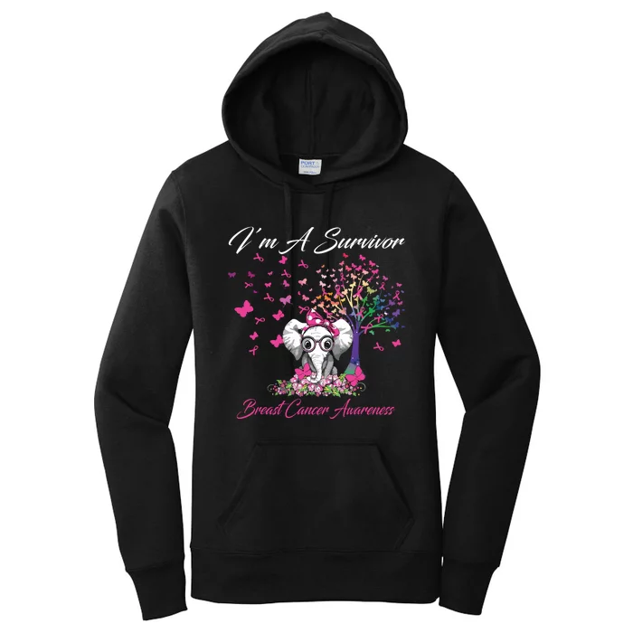 Im A Survivor Breast Cancer Awareness Pink Ribbon Elephant Women's Pullover Hoodie