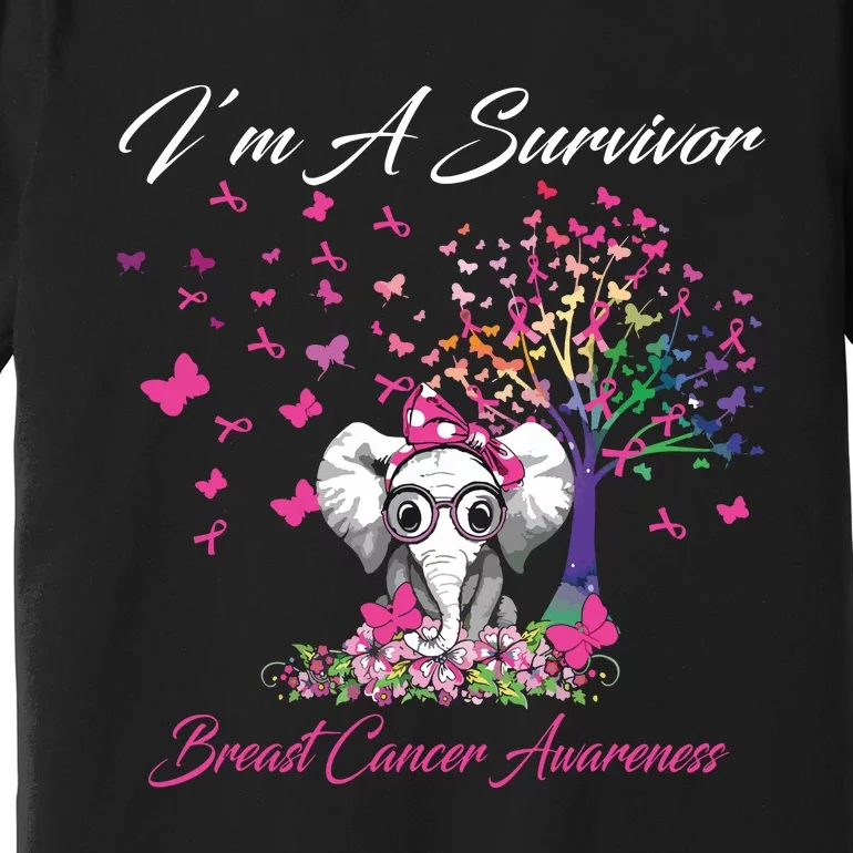 Im A Survivor Breast Cancer Awareness Pink Ribbon Elephant Premium T-Shirt