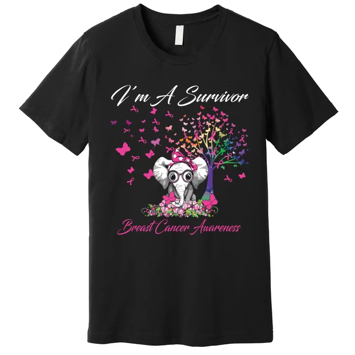 Im A Survivor Breast Cancer Awareness Pink Ribbon Elephant Premium T-Shirt