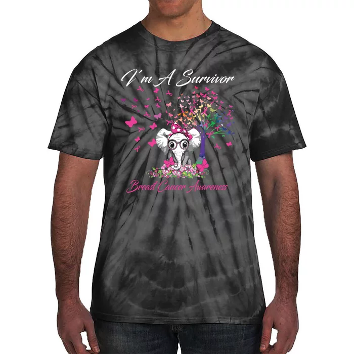 Im A Survivor Breast Cancer Awareness Pink Ribbon Elephant Tie-Dye T-Shirt