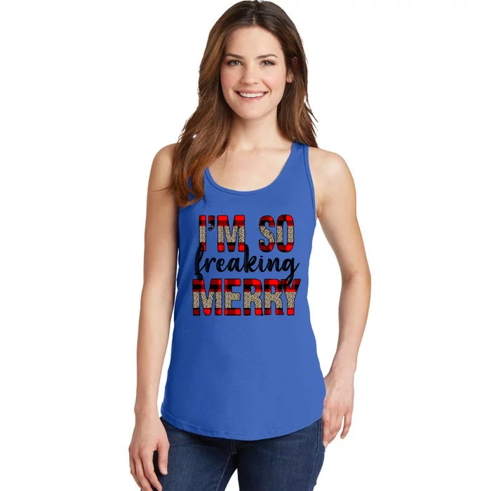 I Am So Freaking Merry Leopard Red Plaid Christmas Gift Ladies Essential Tank