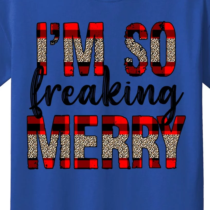 I Am So Freaking Merry Leopard Red Plaid Christmas Gift Kids T-Shirt