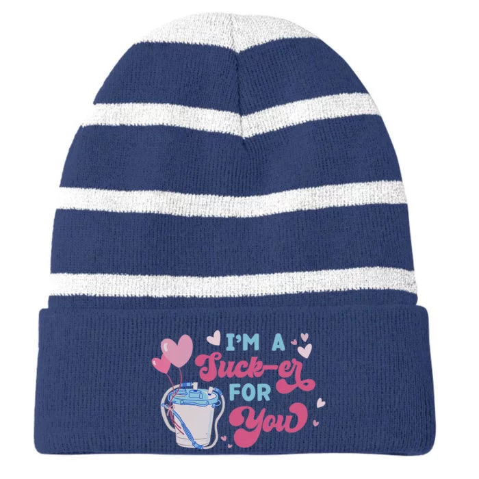 I'm A Sucker For You Funny CNA Nurse Happy Valentines Day Striped Beanie with Solid Band