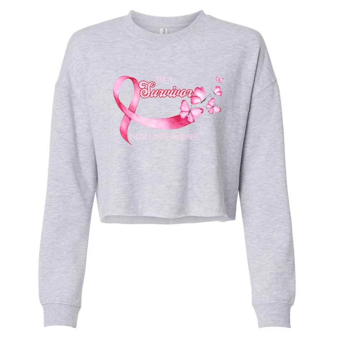 I'm A Survivor Breast Cancer Fighter Awareness Pink Ribbon Gift Cropped Pullover Crew