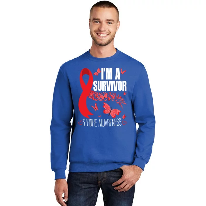 I'm A Survivor Stroke Awareness Cute Gift Red Ribbon Brain Attack Cool Gift Tall Sweatshirt