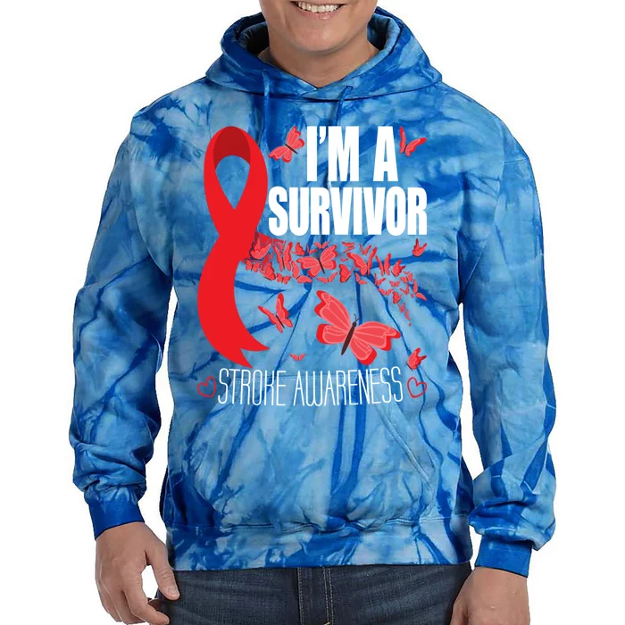 I'm A Survivor Stroke Awareness Cute Gift Red Ribbon Brain Attack Cool Gift Tie Dye Hoodie