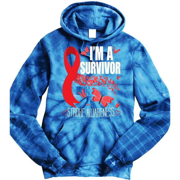 I'm A Survivor Stroke Awareness Cute Gift Red Ribbon Brain Attack Cool Gift Tie Dye Hoodie