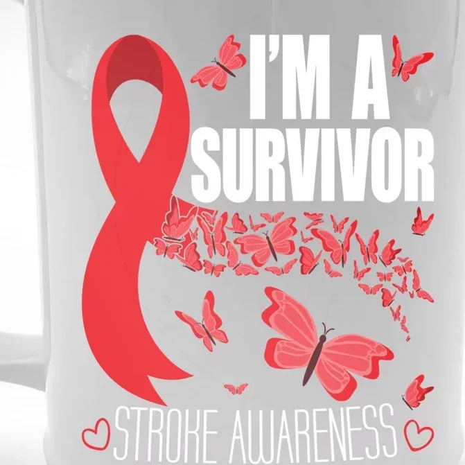 I'm A Survivor Stroke Awareness Cute Gift Red Ribbon Brain Attack Cool Gift Front & Back Beer Stein