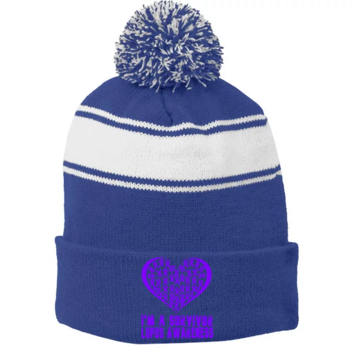 IM A Survivor Lupus Warrior Day Awareness Purple Support Gift Stripe Pom Pom Beanie