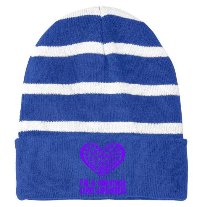 IM A Survivor Lupus Warrior Day Awareness Purple Support Gift Striped Beanie with Solid Band