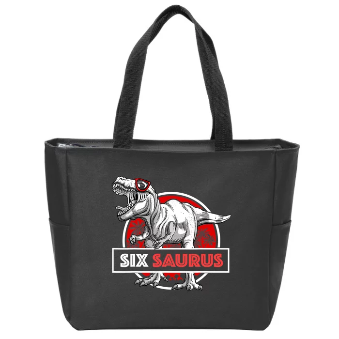 I am Six Saurus 6 Yrs Old T Rex for 6th Birthday Gift Zip Tote Bag