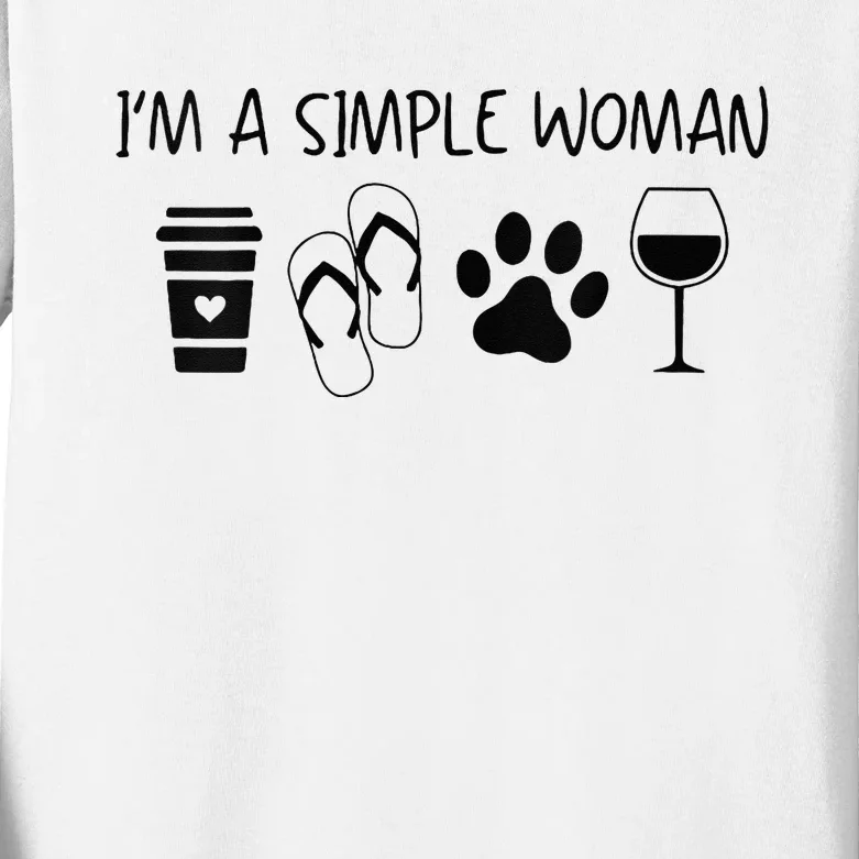 Im A Simple Woman Coffee Flip Flop Pet Dog Cat Wine Womens Kids Long Sleeve Shirt