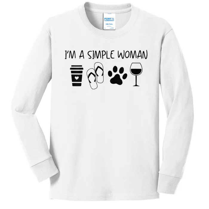 Im A Simple Woman Coffee Flip Flop Pet Dog Cat Wine Womens Kids Long Sleeve Shirt