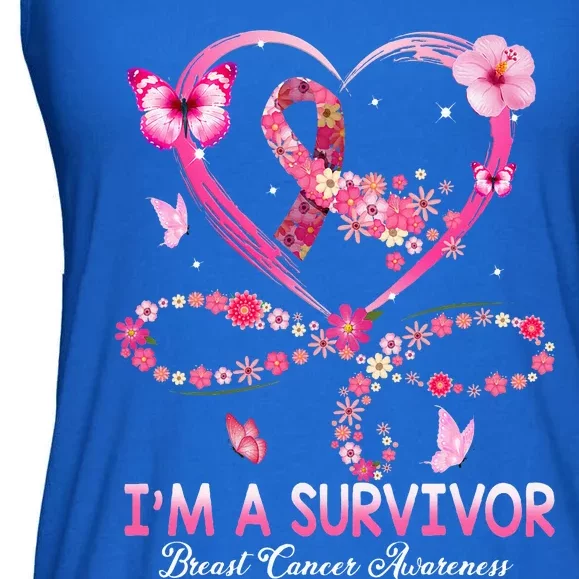 I'm A Survivor Breast Cancer Awareness Pink Ribbon Flower Ladies Essential Flowy Tank