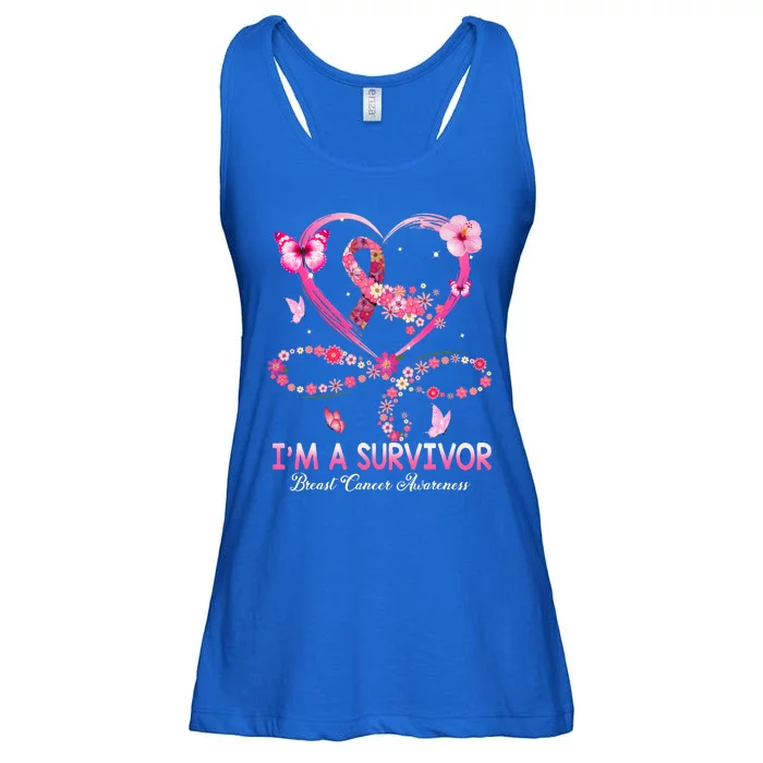 I'm A Survivor Breast Cancer Awareness Pink Ribbon Flower Ladies Essential Flowy Tank