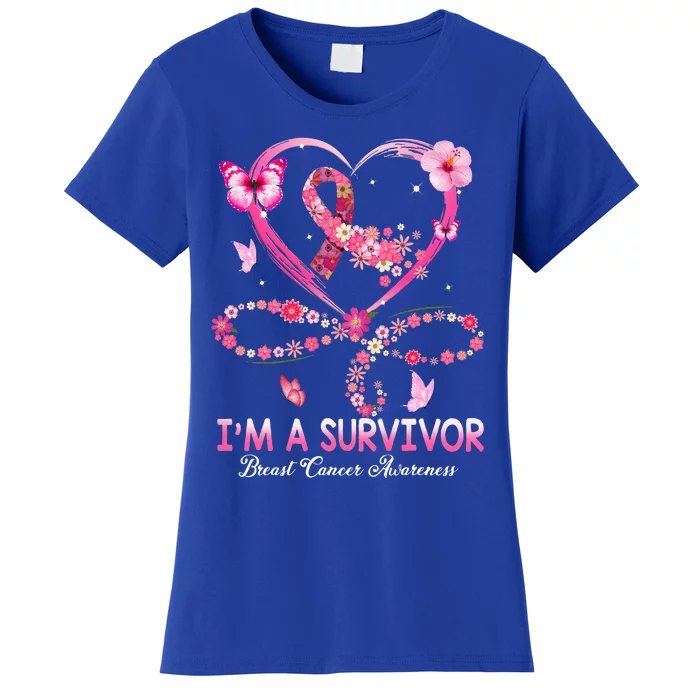 I'm A Survivor Breast Cancer Awareness Pink Ribbon Flower Women's T-Shirt