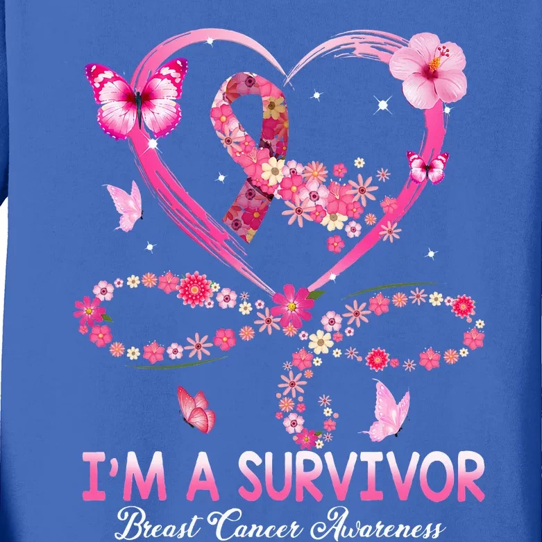 I'm A Survivor Breast Cancer Awareness Pink Ribbon Flower Kids Long Sleeve Shirt