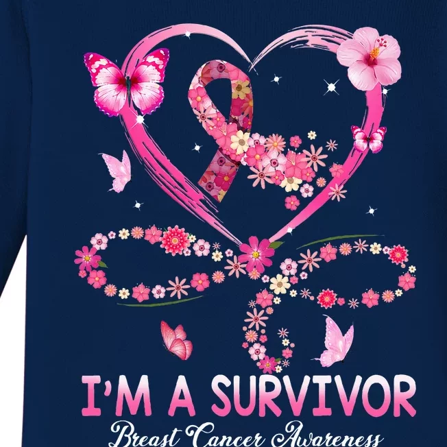 I'm A Survivor Breast Cancer Awareness Pink Ribbon Flower Baby Long Sleeve Bodysuit