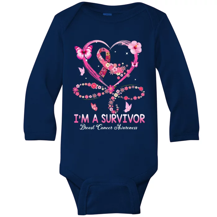 I'm A Survivor Breast Cancer Awareness Pink Ribbon Flower Baby Long Sleeve Bodysuit