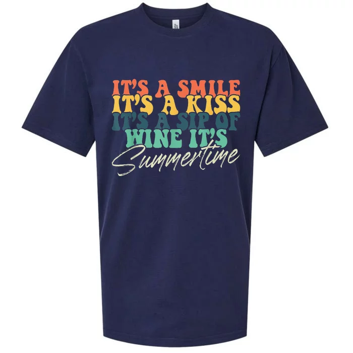 It's a Smile It's a Kiss It's a Sip of Wine It's Summertime Sueded Cloud Jersey T-Shirt