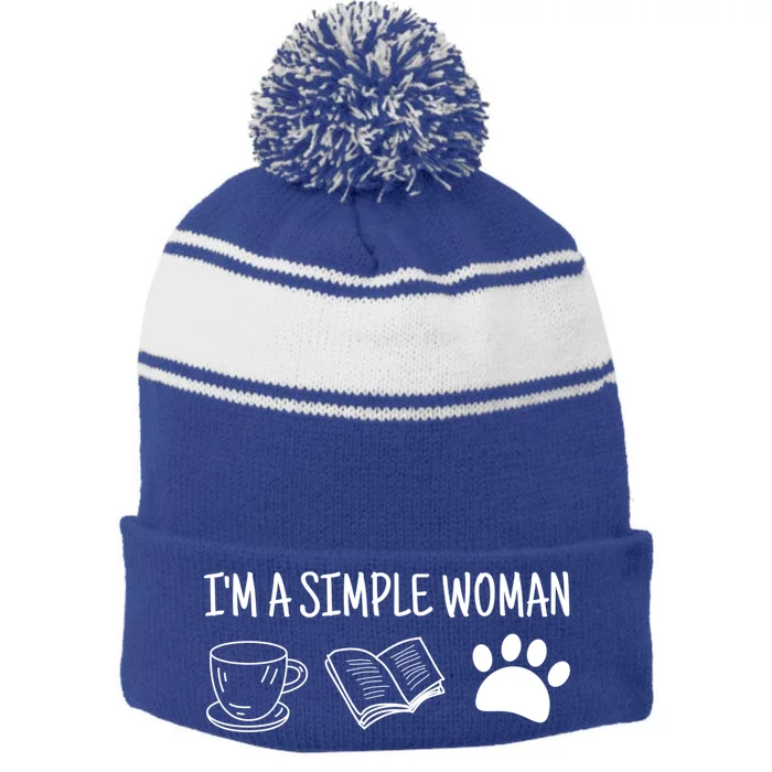 Im A Simple Tee Coffee Book Dog Gift Stripe Pom Pom Beanie