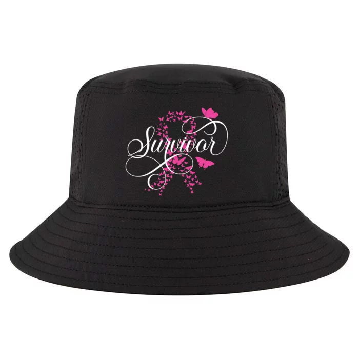 Im A Survivor Pink Butterfly Ribbon Breast Cancer Awareness Cool Comfort Performance Bucket Hat