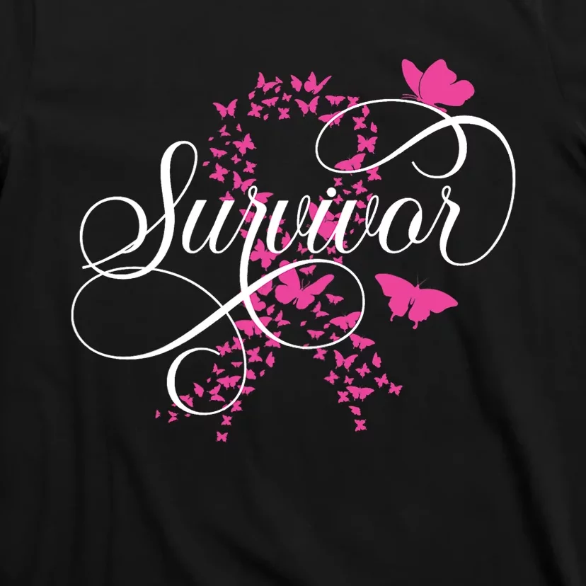 Im A Survivor Pink Butterfly Ribbon Breast Cancer Awareness T-Shirt