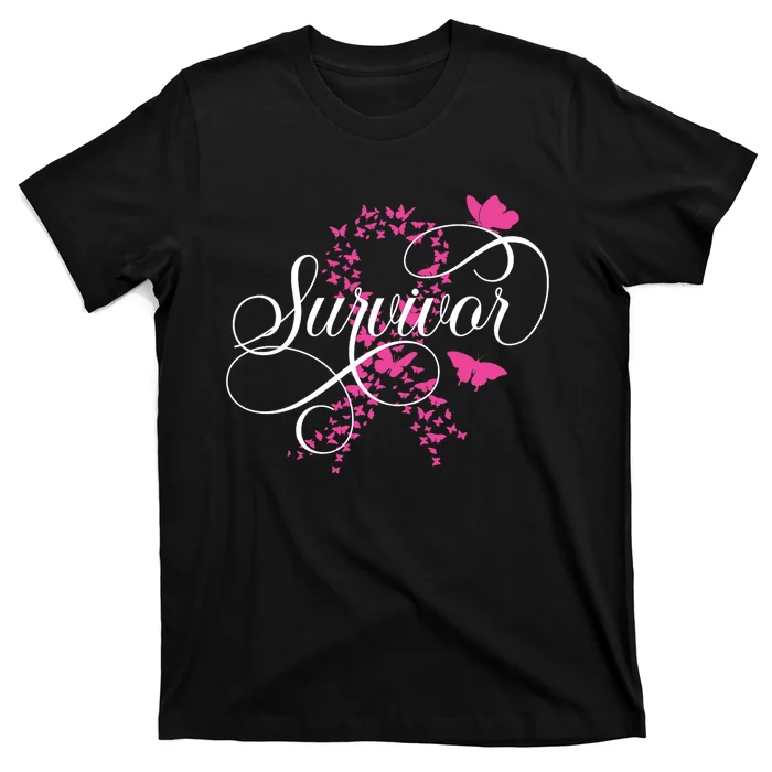 Im A Survivor Pink Butterfly Ribbon Breast Cancer Awareness T-Shirt