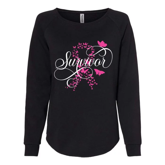 Im A Survivor Pink Butterfly Ribbon Breast Cancer Awareness Womens California Wash Sweatshirt