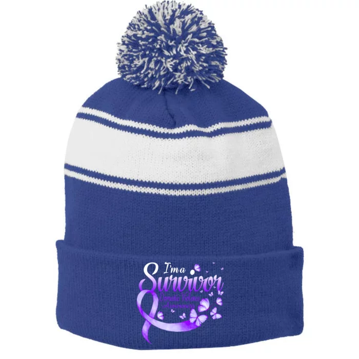 Im A Survivor Domestic Violence Awareness Butterfly Gift Stripe Pom Pom Beanie