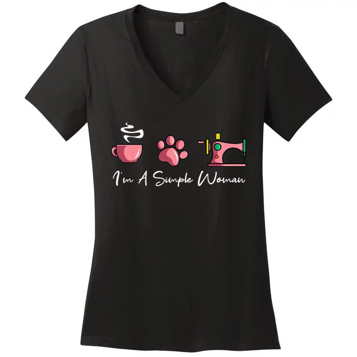 Im A Simple Woman Sewing Machine Womens Day Women's V-Neck T-Shirt