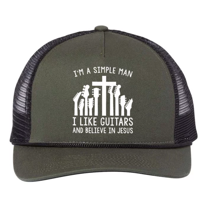 Im A Simple Man I Like Guitars And Believe In Jesus Retro Rope Trucker Hat Cap