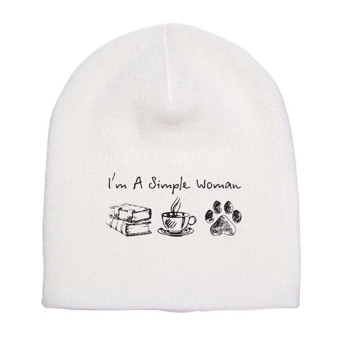 Im A Simple Woman Books Coffee Dog Animal Fur Paw Print Short Acrylic Beanie