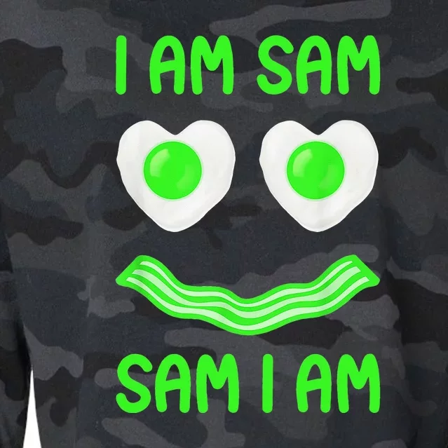 I Am Sam I Am Funny Green Eggs Ham Smile Face Cropped Pullover Crew