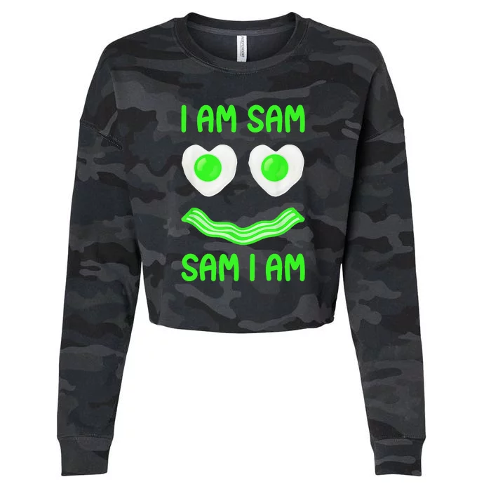 I Am Sam I Am Funny Green Eggs Ham Smile Face Cropped Pullover Crew