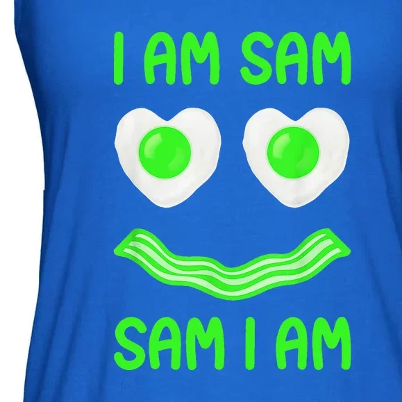 I Am Sam I Am Funny Green Eggs Ham Smile Face Ladies Essential Flowy Tank