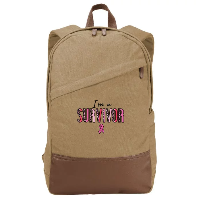 Im A Survivor Leopard Retro Breast Cancer Awareness Cotton Canvas Backpack