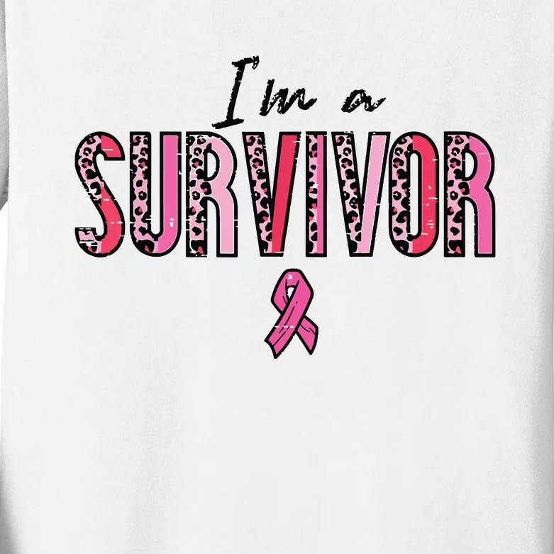 Im A Survivor Leopard Retro Breast Cancer Awareness Kids Long Sleeve Shirt