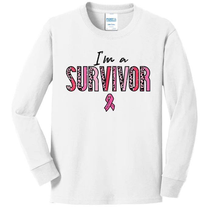 Im A Survivor Leopard Retro Breast Cancer Awareness Kids Long Sleeve Shirt