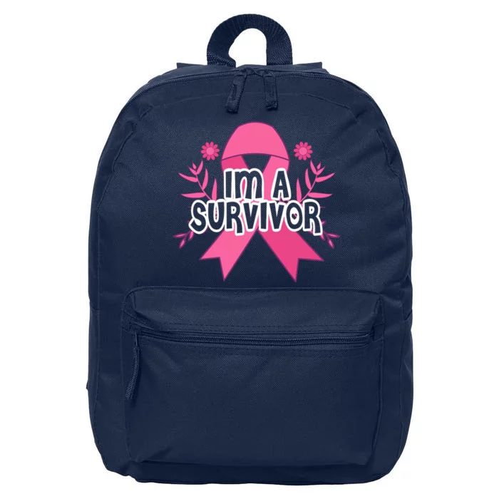 Im A Survivor Breast Cancer Awareness Ribbon 16 in Basic Backpack