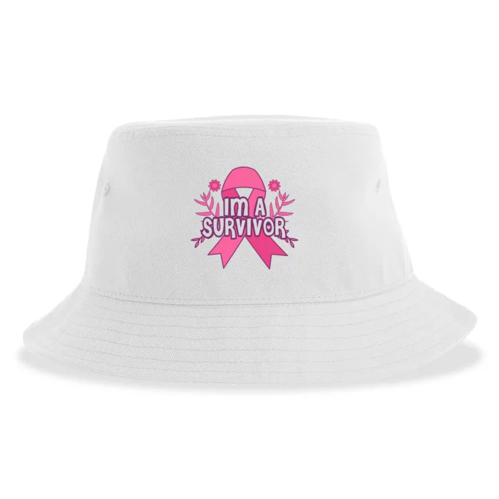 Im A Survivor Breast Cancer Awareness Ribbon Sustainable Bucket Hat