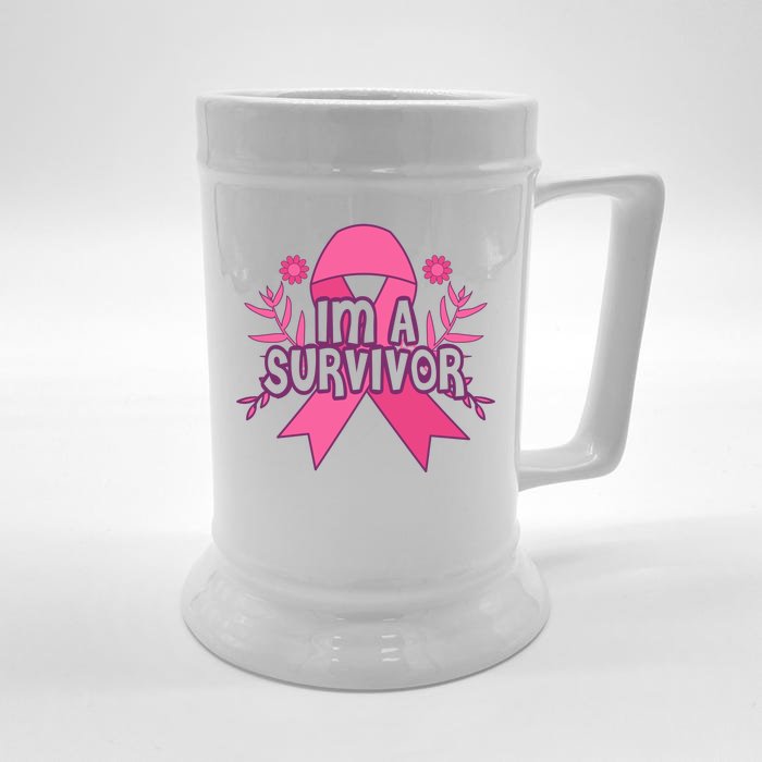 Im A Survivor Breast Cancer Awareness Ribbon Front & Back Beer Stein