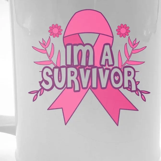 Im A Survivor Breast Cancer Awareness Ribbon Front & Back Beer Stein