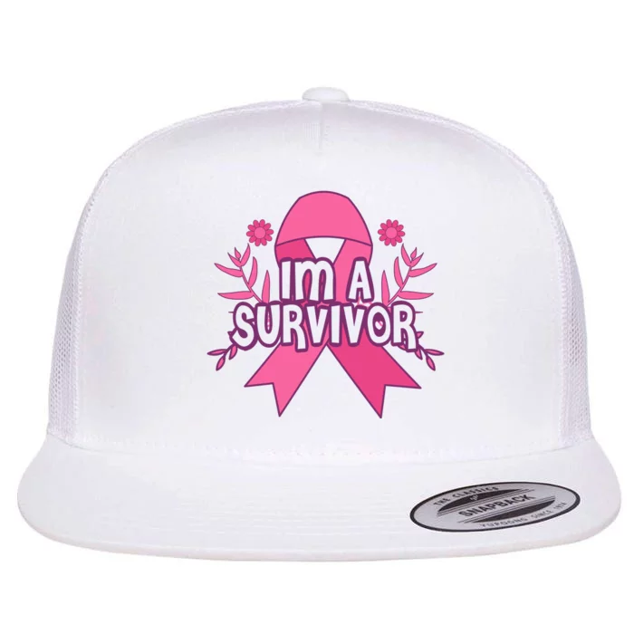 Im A Survivor Breast Cancer Awareness Ribbon Flat Bill Trucker Hat