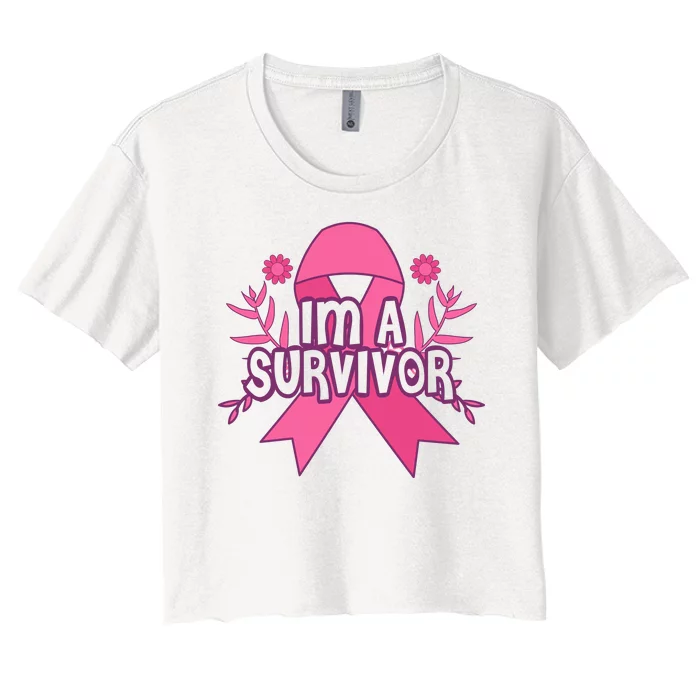 Im A Survivor Breast Cancer Awareness Ribbon Women's Crop Top Tee