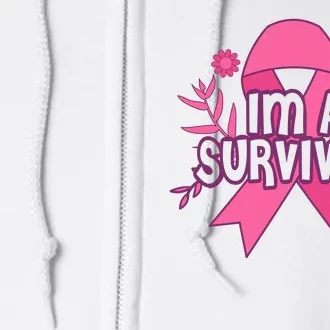 Im A Survivor Breast Cancer Awareness Ribbon Full Zip Hoodie