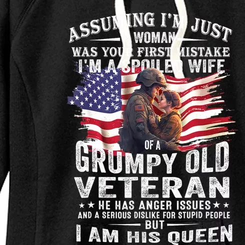 IM A Spoiled Wife Of A Grumpy Old Veteran Husband Wife Women's Fleece Hoodie