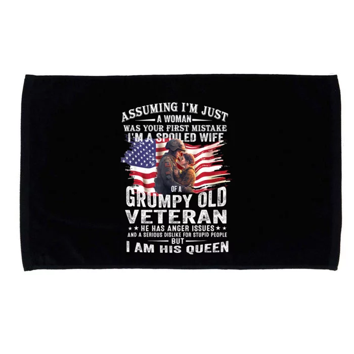 IM A Spoiled Wife Of A Grumpy Old Veteran Husband Wife Microfiber Hand Towel